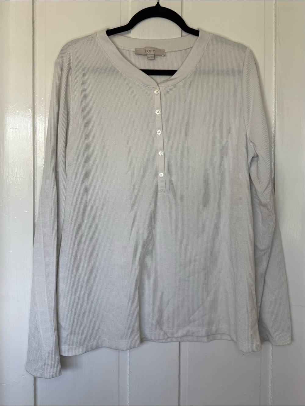 LOFT Ivory Waffle Henley Top